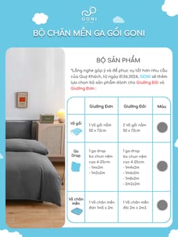 Thumbnail Bộ chăn mền ga gối GONI CHILL màu Xám Trơn - Ga drap giường bo chun cao 4-25cm kích thước 1m, 1m2 ,1m4, 1m6, 1m8, 2m2 2