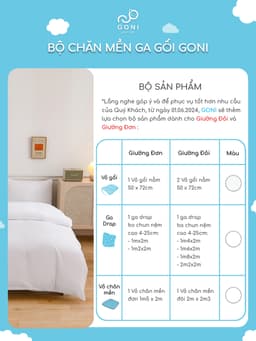 Thumbnail Bộ chăn mền ga gối GONI CHILL màu Trắng trơn - Ga drap giường bo chun cao 4-25cm kích thước 1m, 1m2 ,1m4, 1m6, 1m8, 2m2 3