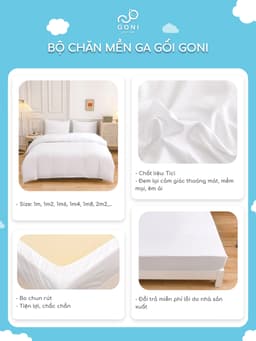 Thumbnail Bộ chăn mền ga gối GONI CHILL màu Trắng trơn - Ga drap giường bo chun cao 4-25cm kích thước 1m, 1m2 ,1m4, 1m6, 1m8, 2m2 4