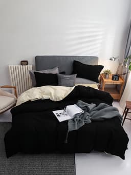 Thumbnail Bộ chăn mền ga gối GONI CHILL màu Đen Sữa - Ga drap giường bo chun cao 4-25cm kích thước 1m, 1m2 ,1m4, 1m6, 1m8, 2m2 1