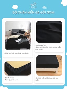 Thumbnail Bộ chăn mền ga gối GONI CHILL màu Đen Sữa - Ga drap giường bo chun cao 4-25cm kích thước 1m, 1m2 ,1m4, 1m6, 1m8, 2m2 4