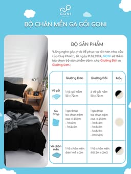 Thumbnail Bộ chăn mền ga gối GONI CHILL màu Đen Sữa - Ga drap giường bo chun cao 4-25cm kích thước 1m, 1m2 ,1m4, 1m6, 1m8, 2m2 3