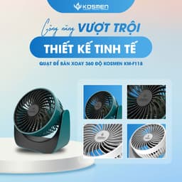 Thumbnail Quạt Mini Để Bàn Kosmen F118 Có Lưới Bảo Vệ , Dung Lượng Pin Khủng, Xoay 360 Độ - Hàng Chính Hãng 3