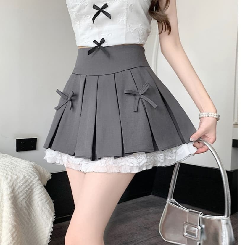 Ảnh Chân Váy Bigsize Nữ Dáng Xếp Ly Xòe 2 Lớp Phối Ren Dễ Thương Kèm Nơ Đứng Form Cho Chubby CV419 3