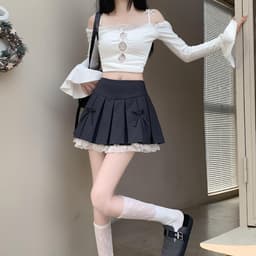 Thumbnail Chân Váy Bigsize Nữ Dáng Xếp Ly Xòe 2 Lớp Phối Ren Dễ Thương Kèm Nơ Đứng Form Cho Chubby CV419 2