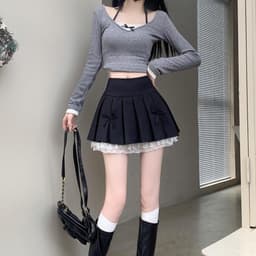 Thumbnail Chân Váy Bigsize Nữ Dáng Xếp Ly Xòe 2 Lớp Phối Ren Dễ Thương Kèm Nơ Đứng Form Cho Chubby CV419 1