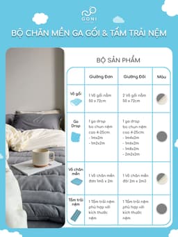Thumbnail Bộ chăn mền ga gối & tấm trải nệm GONI Tici cho nệm 1mx2m, 1m2x2m, 1m4x2m, 1m6x2m, 1m8x2m, 2m2x2m 3