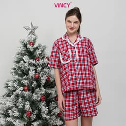 Thumbnail Bộ pijama short chất kate có phối ren, họa tiết màu sắc cho Noel BSK010W41 1