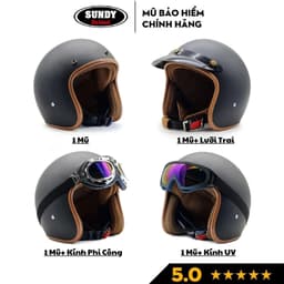 Thumbnail Mũ bảo hiểm 3/4 đầu Sundy Helmets thời trang, an toàn kèm kính Phi Công, UV, nhiều màu cá tính, Freesize (55-58cm) 3