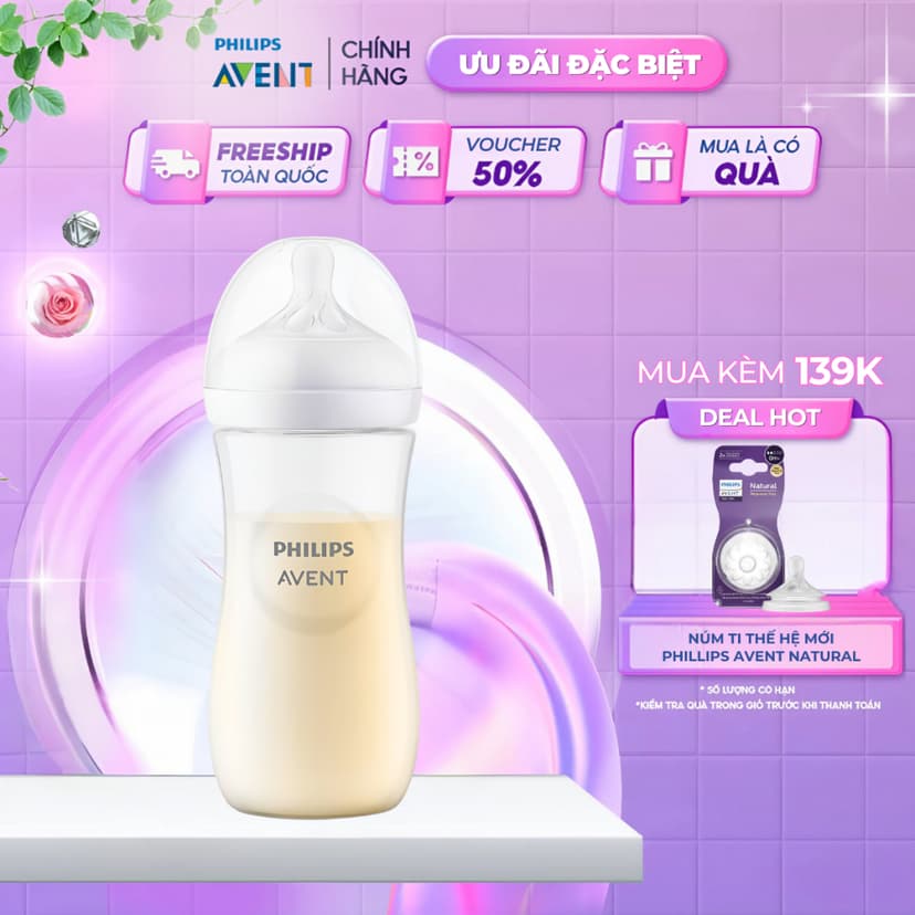 Ảnh Bình Sữa Philips Avent Natural Cho Bé, Bình Sữa Mô Phỏng Tự Nhiên Mới, Chống Đầy Hơi Sặc Sữa 260ml 1