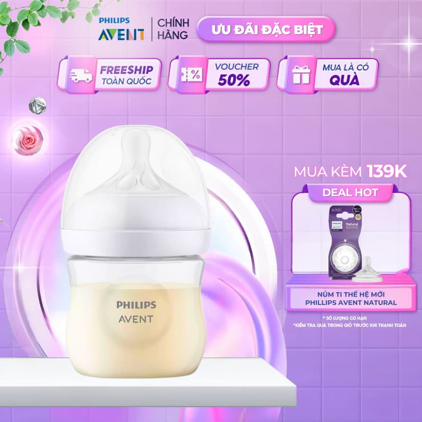 Ảnh Bình Sữa Philips Avent Natural Cho Bé, Bình Sữa Mô Phỏng Tự Nhiên Mới, Chống Đầy Hơi Sặc Sữa 125ml 1