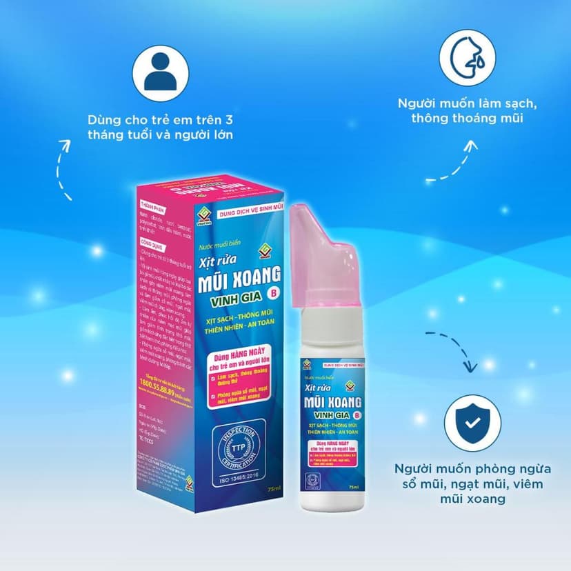 Ảnh Xịt Rửa Mũi Vinh Gia B Với Tinh Dầu Tràm Giảm Dị Ứng, Nghẹt Mũi Cho Bé & Người Lớn (75ml/ hộp) 4