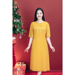 Thumbnail Đầm suông Trung Niên Cho Mẹ - Cổ tròn thêu hoa tay lỡ - Vàng Nghệ - TTV Store thời trang nữ TTV1807 2