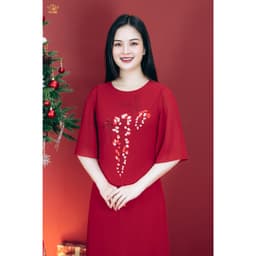 Thumbnail Đầm suông Trung Niên Cho Mẹ - Cổ tròn thêu hoa tay lỡ - Màu Đỏ đô - TTV Store thời trang nữ TTV1807 3