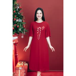 Thumbnail Đầm suông Trung Niên Cho Mẹ - Cổ tròn thêu hoa tay lỡ - Màu Đỏ đô - TTV Store thời trang nữ TTV1807 1