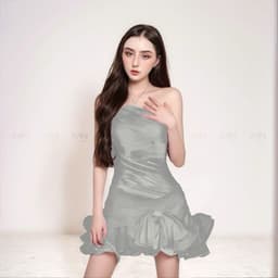 Thumbnail Váy cổ yếm MINA dáng xoè ngắn mini màu xám chất Lụa dự tiệc - MN301 2