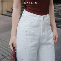 Thumbnail Quần Jean KAYLIN Basic form suông đính hạt chất vải denim dầy dặn phong cách - N2368 3