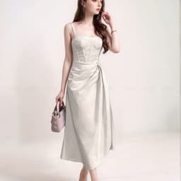 Thumbnail Đầm dự tiệc thương hiệu Đầm Váy Mina thiết kế hai dây dáng xoè midi chất liệu Linen MN241 2