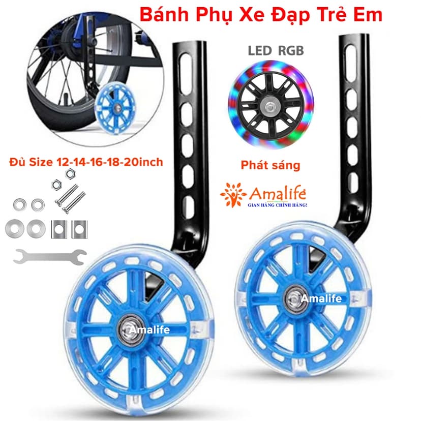 Ảnh Bánh Phụ Xe Đạp Trẻ Em Phát Sáng Cân Bằng Chắc Chắn Dành Cho Các Bánh Xe Size 12 14 16 18 20inch Chính Hãng Amalife 1