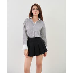 Thumbnail Áo sơ mi kẻ sọc nữ GILLEE phối cổ và tay áo trắng, dáng oversized, sơ mi form rộng vải kate Mỹ FAS354 3