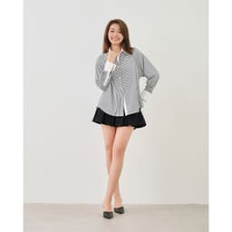 Thumbnail Áo sơ mi kẻ sọc nữ GILLEE phối cổ và tay áo trắng, dáng oversized, sơ mi form rộng vải kate Mỹ FAS354 4