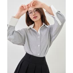 Thumbnail Áo sơ mi kẻ sọc nữ GILLEE phối cổ và tay áo trắng, dáng oversized, sơ mi form rộng vải kate Mỹ FAS354 1