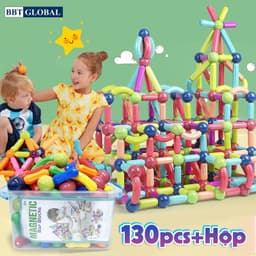 Thumbnail Tặng hộp nhựa- Đồ chơi xếp hình nam châm thông minh đa dạng màu sắc 130 chi tiết 1