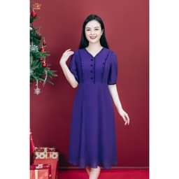 Thumbnail Đầm xòe trung niên cho mẹ - Cổ tim bèo kết nút tay ngắn - Tím huế - TTV Store thời trang nữ TTV1795 1