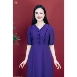 Thumbnail Đầm xòe trung niên cho mẹ - Cổ tim bèo kết nút tay ngắn - Tím huế - TTV Store thời trang nữ TTV1795 3