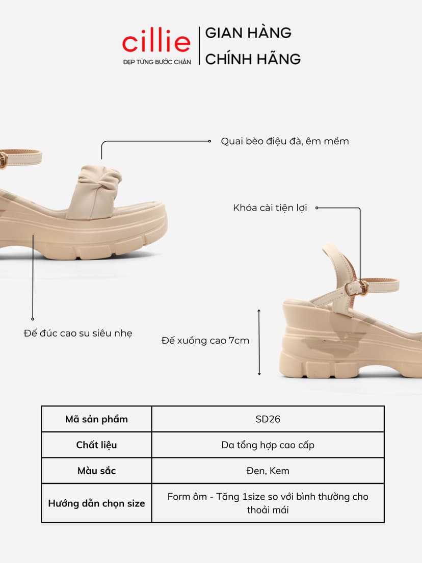 Ảnh Giày Sandal Đế Xuồng Nữ Cillie Đế Bánh Mì Cao Dễ Mang Quai Nhún Êm Mềm Không Đau Chân SD26 2