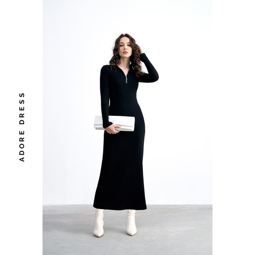Ảnh 412DR9006 - Đầm len cổ polo len tăm nâu be/đen/ trắng ADORE DRESS 2