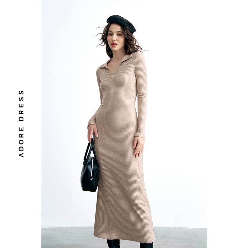 Ảnh 412DR9006 - Đầm len cổ polo len tăm nâu be/đen/ trắng ADORE DRESS 4