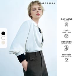 Thumbnail 413SH0005 - Sơ mi basic lụa kem/ trắng/ xanh ngọc ADORE DRESS 1
