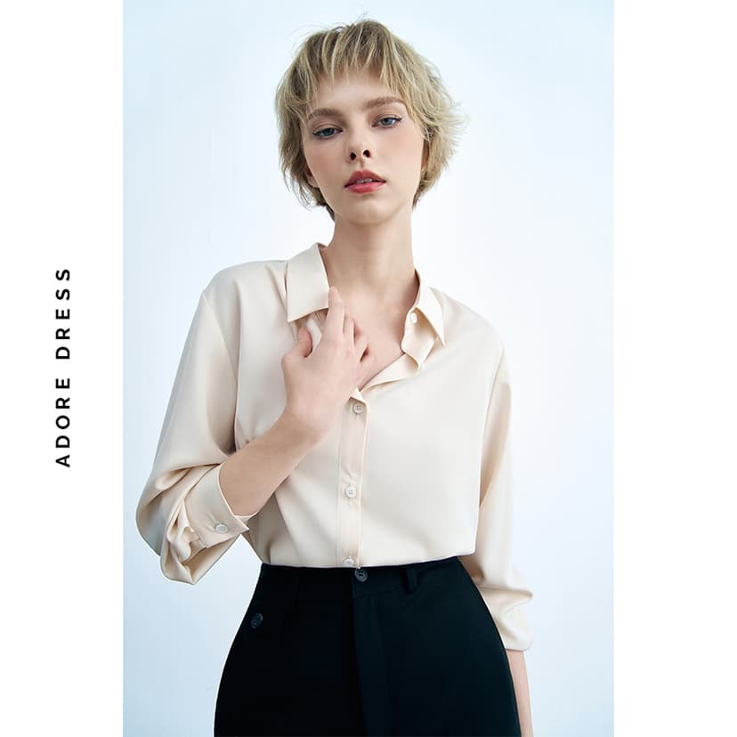 Ảnh 413SH0005 - Sơ mi basic lụa kem/ trắng/ xanh ngọc ADORE DRESS 2