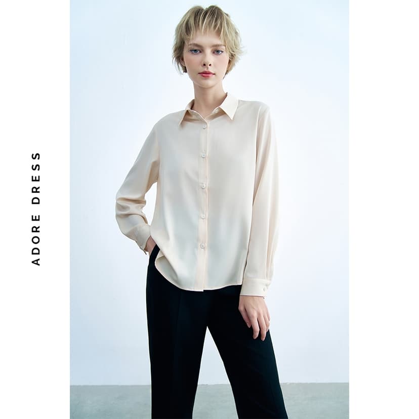 Ảnh 413SH0005 - Sơ mi basic lụa kem/ trắng/ xanh ngọc ADORE DRESS 4