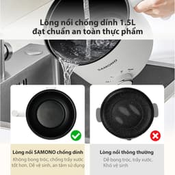 Thumbnail Nồi điện đa năng Samono SW-DG04S lẩu điện 1.5L chống dính, 3 mức nhiệt 150W &450W & hotpot, kèm xửng hấp inox 4