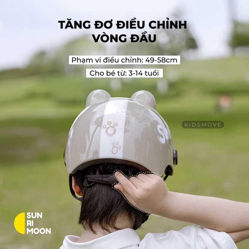 Ảnh Mũ bảo hiểm trẻ em có kính siêu nhẹ Sunrimoon WT-074, cho bé 3-14 tuổi, có chỉnh size vòng đầu 3