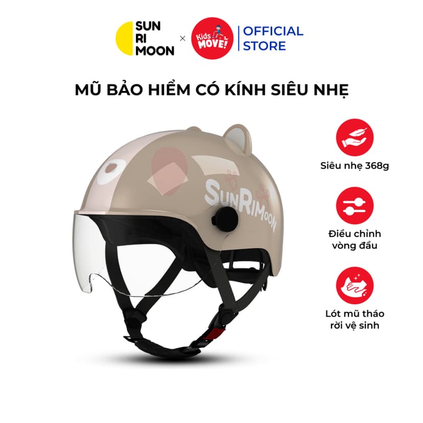 Ảnh Mũ bảo hiểm trẻ em có kính siêu nhẹ Sunrimoon WT-074, cho bé 3-14 tuổi, có chỉnh size vòng đầu 1