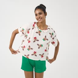 Thumbnail Bộ short thun thoáng mát, áo hình tuần lộc quần xanh lá, phong cách trẻ trung cho mùa Noel BST070W41 4
