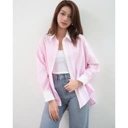 Thumbnail Áo sơ mi nữ GILLEE phối cổ và tay áo trắng, dáng oversized, sơ mi form rộng vải kate lụa FAS351 4