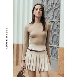 Thumbnail 412HT1012 - Áo dài tay thiết kế mỏng thun tăm kem/ nâu xám/ đen ADORE DRESS 3