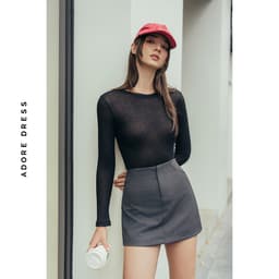 Thumbnail 412HT1012 - Áo dài tay thiết kế mỏng thun tăm kem/ nâu xám/ đen ADORE DRESS 4