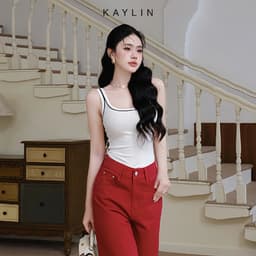 Thumbnail Áo thun ba lỗ KAYLIN form ôm phối viền vải thun gân lụa mỏng nhẹ co giản phong cách basic - N2403 4