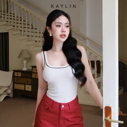 Thumbnail Áo thun ba lỗ KAYLIN form ôm phối viền vải thun gân lụa mỏng nhẹ co giản phong cách basic - N2403 1