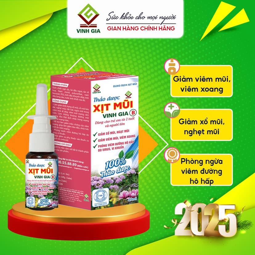 Ảnh Thảo Dược Xịt Mũi Vinh Gia B Giúp Giảm Viêm Mũi, Viêm Xoang, Sổ Mũi (Dành Cho Trẻ Em & Người Lớn) 1
