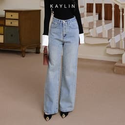 Thumbnail Quần Jean KAYLIN Basic form suông đính hạt chất vải denim dầy dặn phong cách - N2368 2