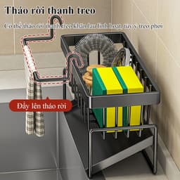 Thumbnail Kệ đựng đồ rửa chén bát có giá để giẻ rửa chén trên bồn có khay hứng nước nghiêng thép carbon phủ sơn tĩnh điện 2