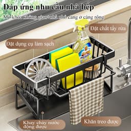 Thumbnail Kệ đựng đồ rửa chén bát có giá để giẻ rửa chén trên bồn có khay hứng nước nghiêng thép carbon phủ sơn tĩnh điện 1