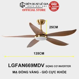Thumbnail Quạt trần chung cư cổ ngắn Chính Hãng Lê Gia LGFAN669 gió mạnh rât khỏe phù hợp trần 2.3m đến 3.2m 1