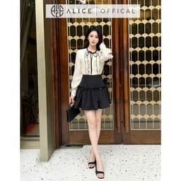 Thumbnail Set Váy Nữ Tiểu Thư Chất Tơ Crep Mềm Mại Alice, Áo Dài Tay Bồng Nhẹ Cổ Phối Bèo Dọc Kèm Chân Váy Chéo Rubi S788 4
